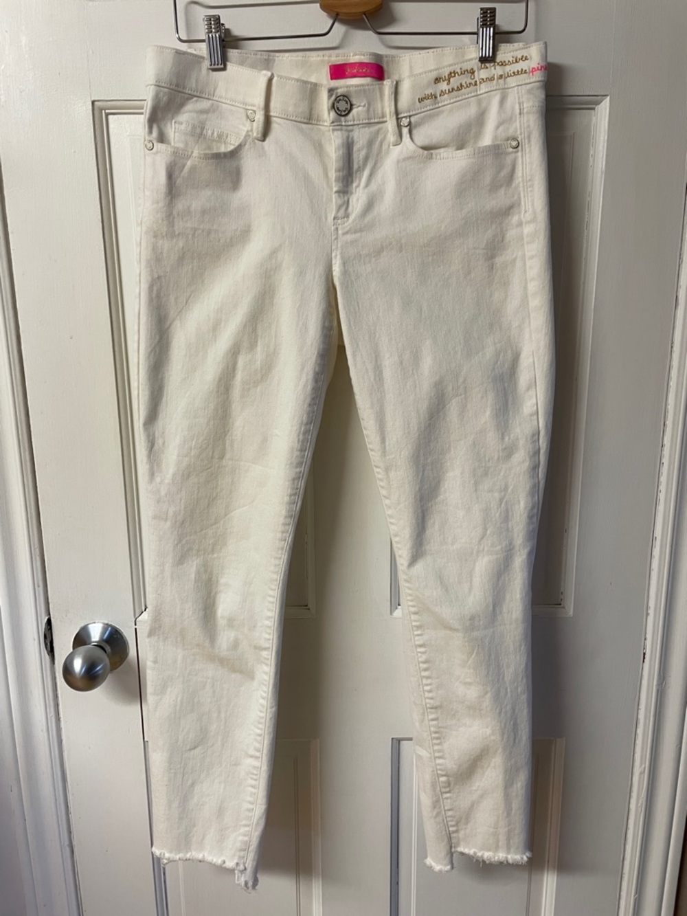 Lilly Pulitzer Alexa Skinny Crop white raw hem jeans women’s size 10